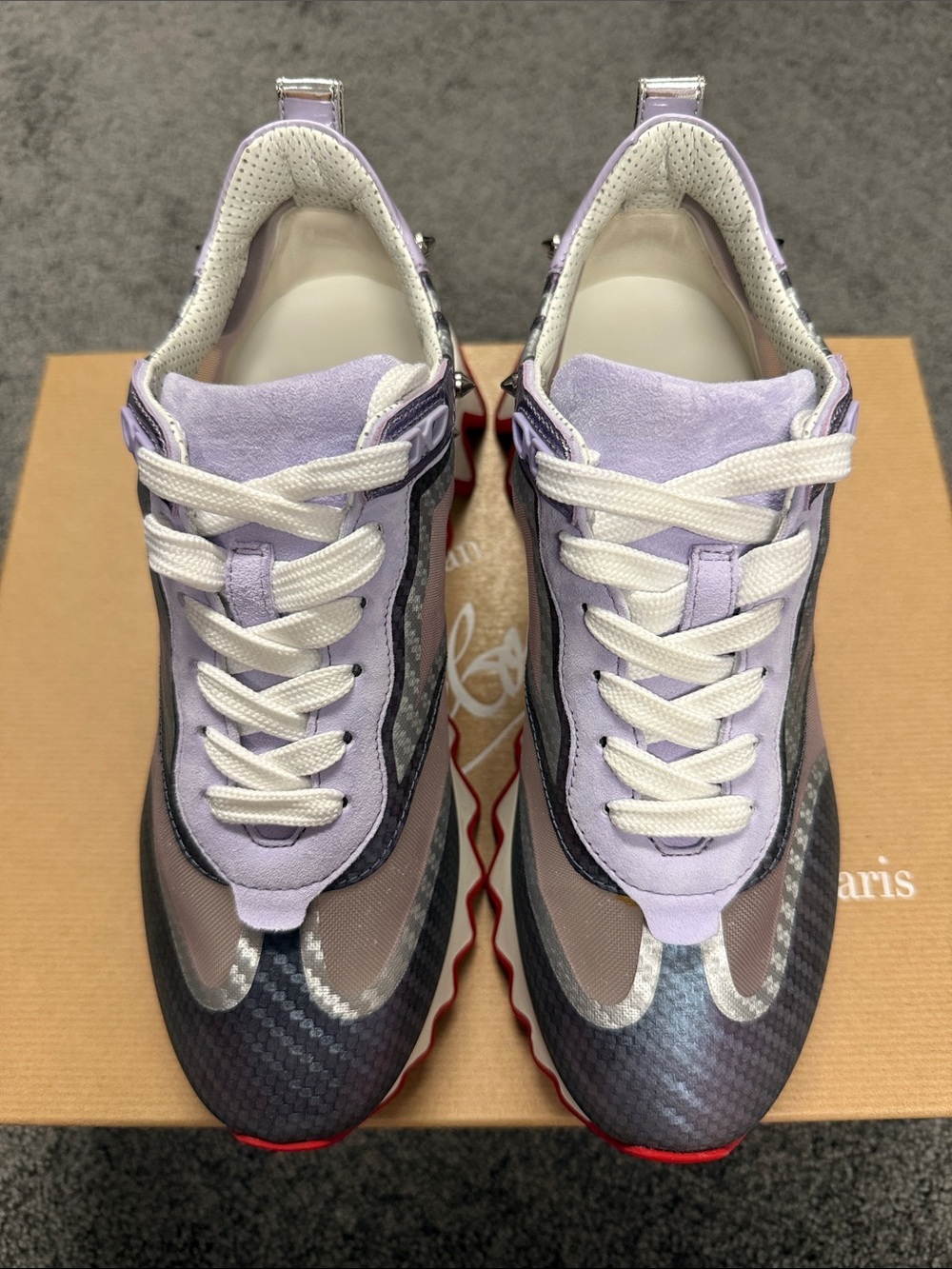 Christian Louboutin Lavender, Black & White Women’s Mesh & Suede Sneakers